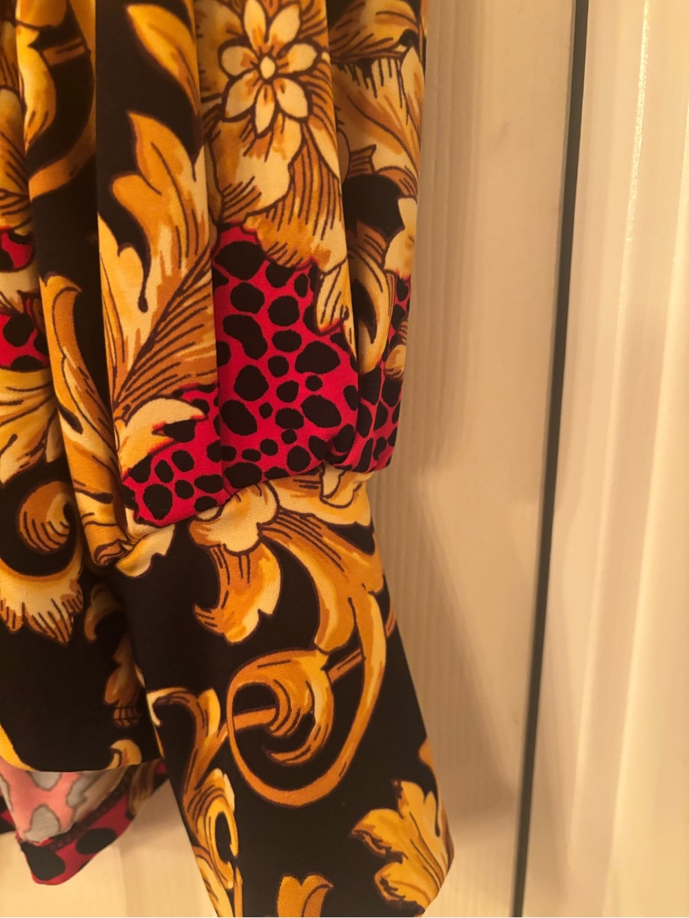New York & Company Gold Baroque Floral & Red Animal Print Button-Down Top - Picture 2 of 4